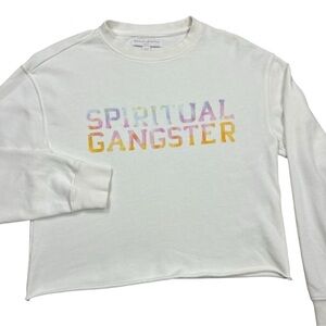 Spiritual Gangster Varsity Sweatshirt Womens‎ XSmall White Graphic Crewneck